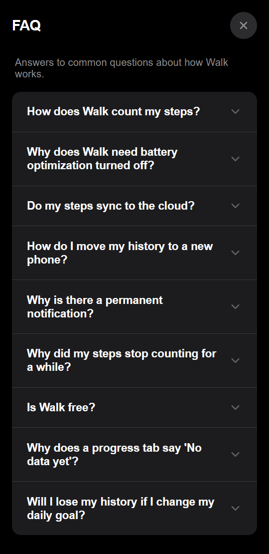 The in-app FAQ