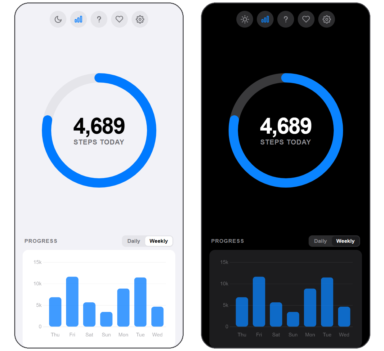 Walk on Android, in light and dark mode